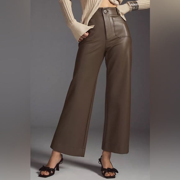 Anthropologie The Colette Cropped Wide-Leg Faux Leather Pants - Picture 6 of 11
